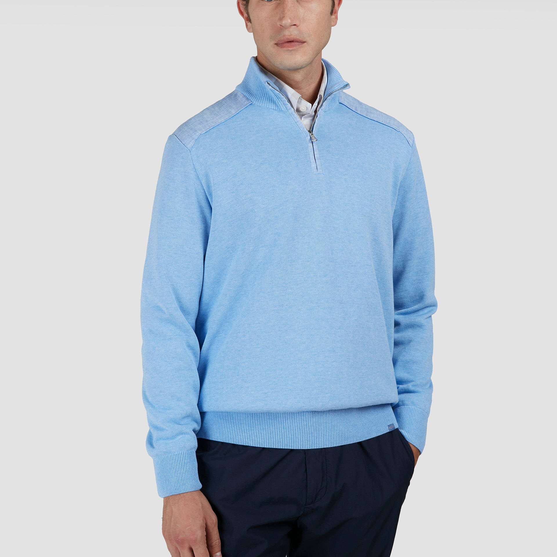 Paul & Shark Woven Cotton Zipped Sweater With Linen Details