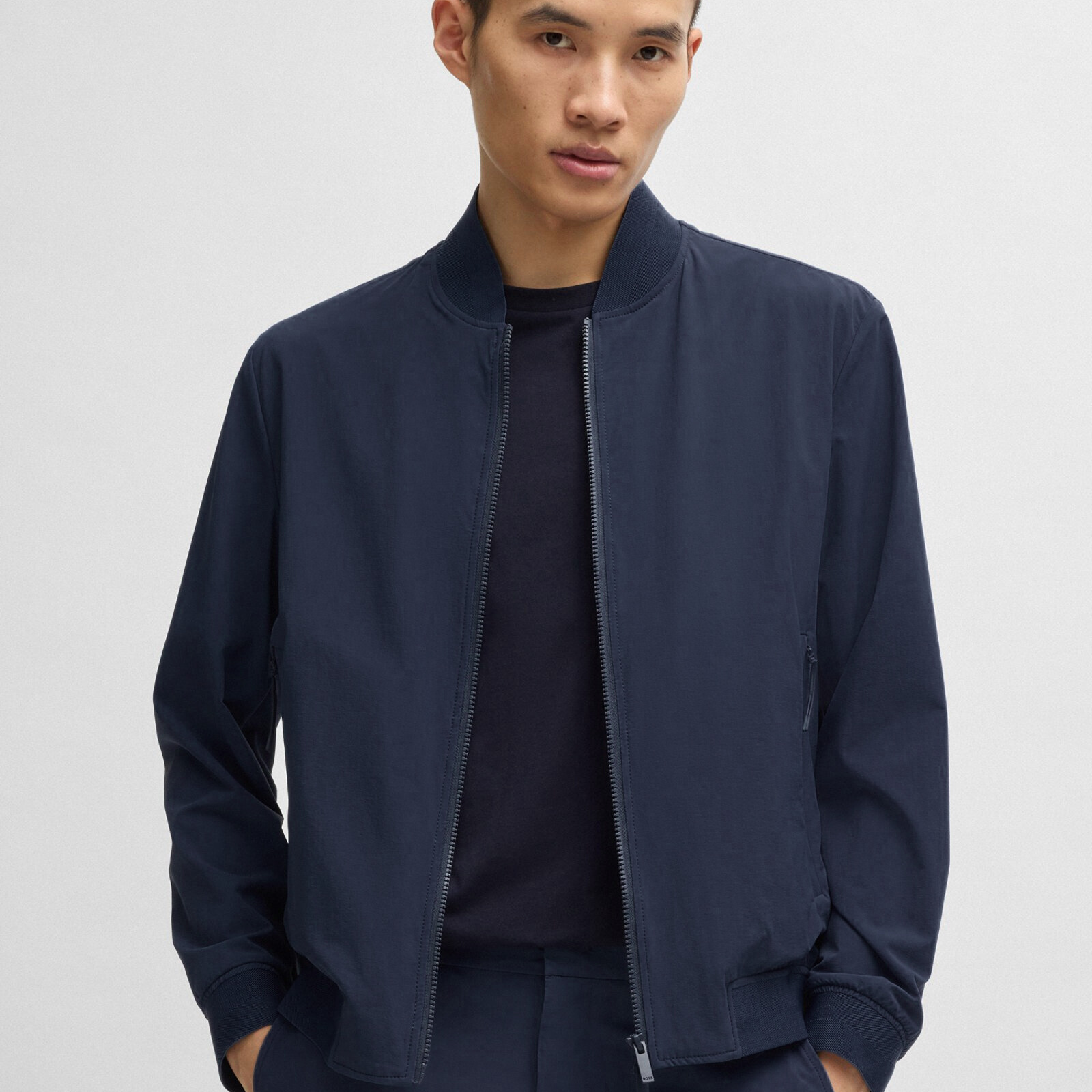 BOSS Slim-Fit Blouson Jacket with Knitted Trims