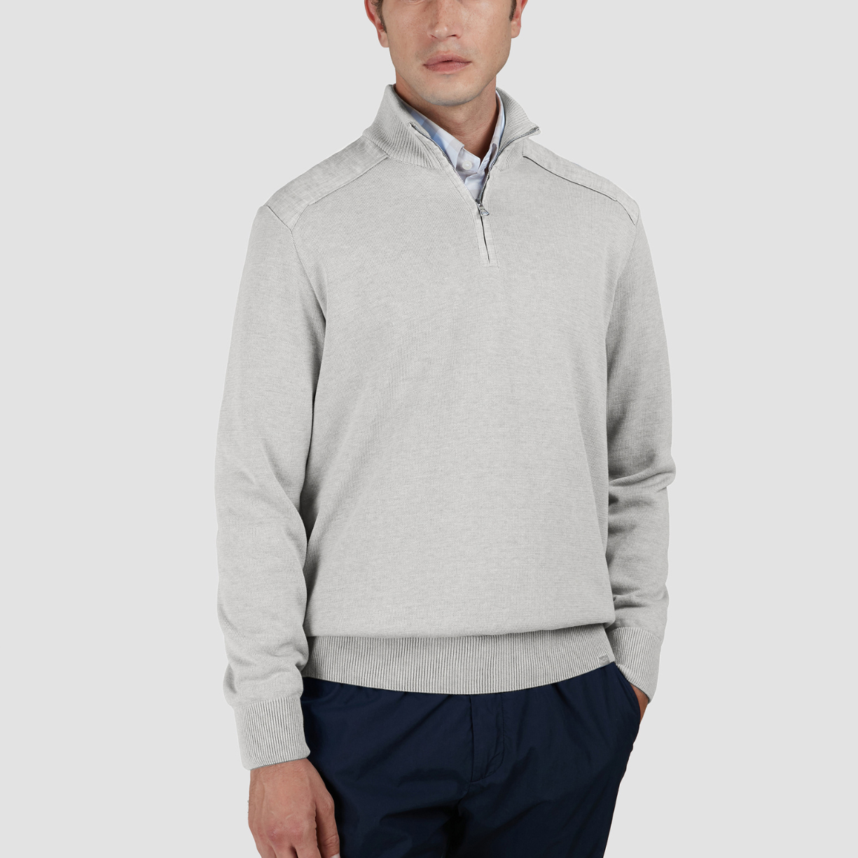 Paul & Shark Woven Cotton Zipped Sweater With Linen Details