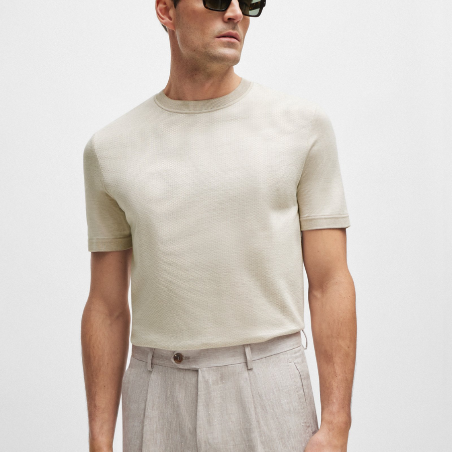 Boss Cotton-Silk Regular-Fit T-Shirt With Mixed Structures
