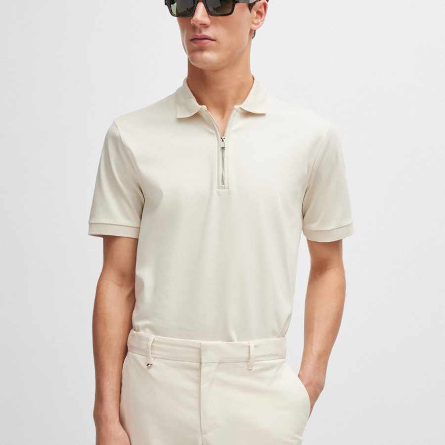 BOSS Mercerized-Cotton Slim-Fit Polo Shirt With Zip Neck