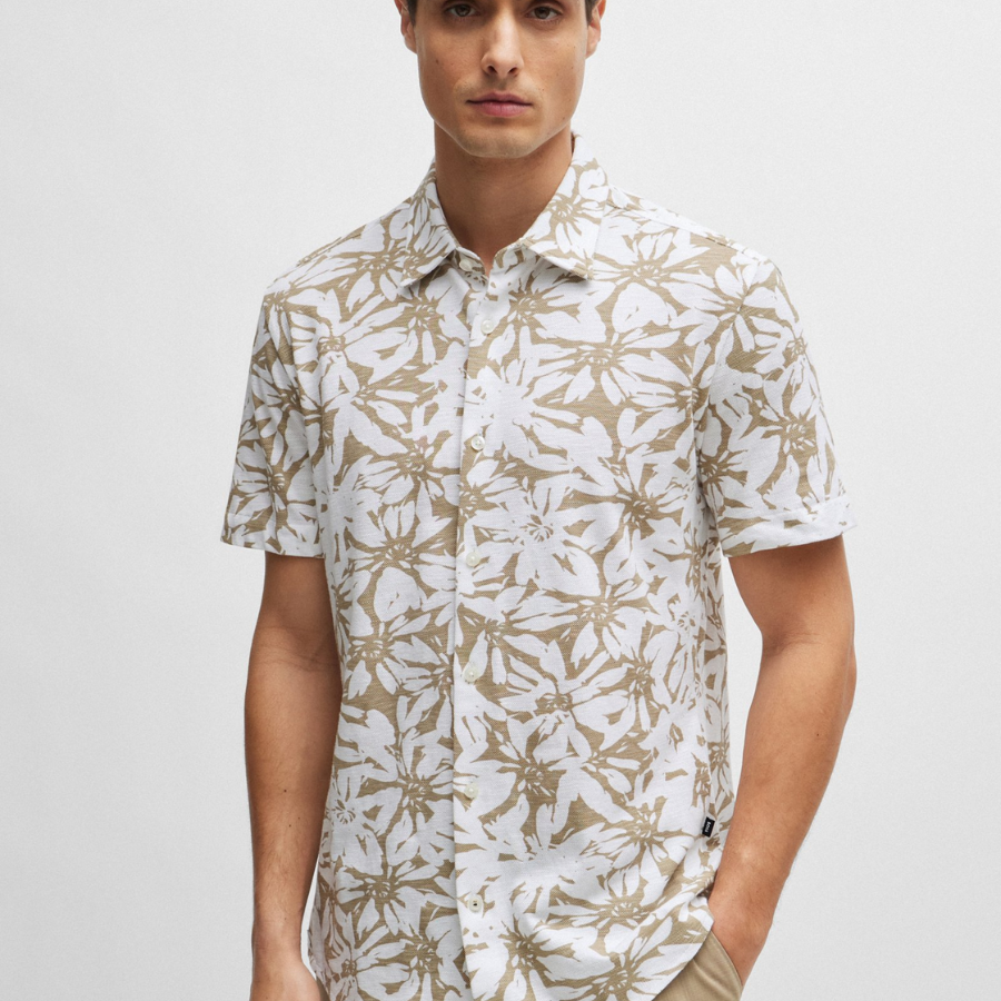 BOSS Slim-Fit Shirt In Printed Cotton Jersey