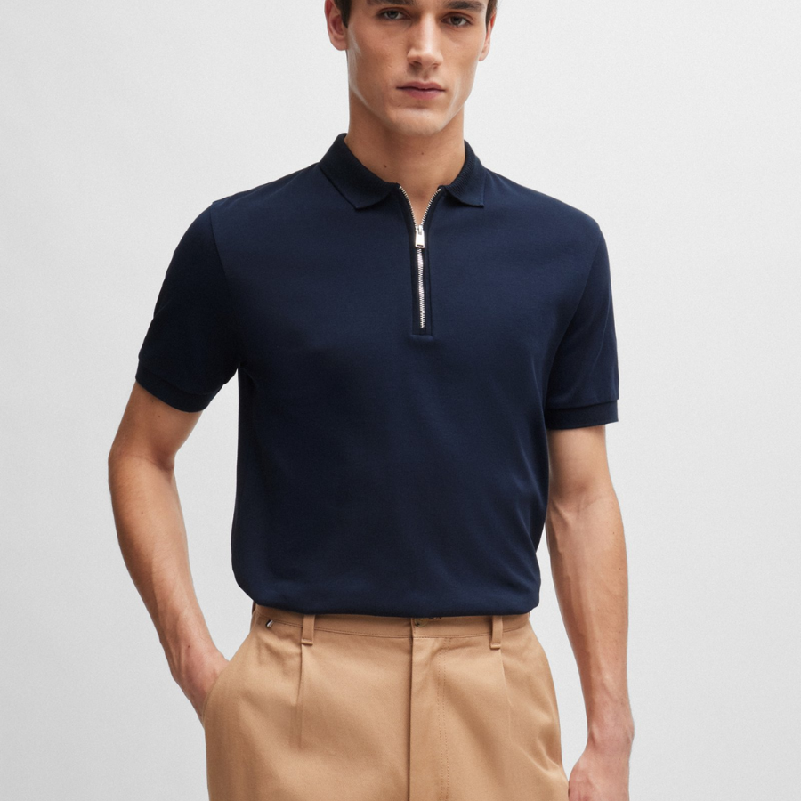 BOSS Mercerized-Cotton Slim-Fit Polo Shirt With Zip Neck