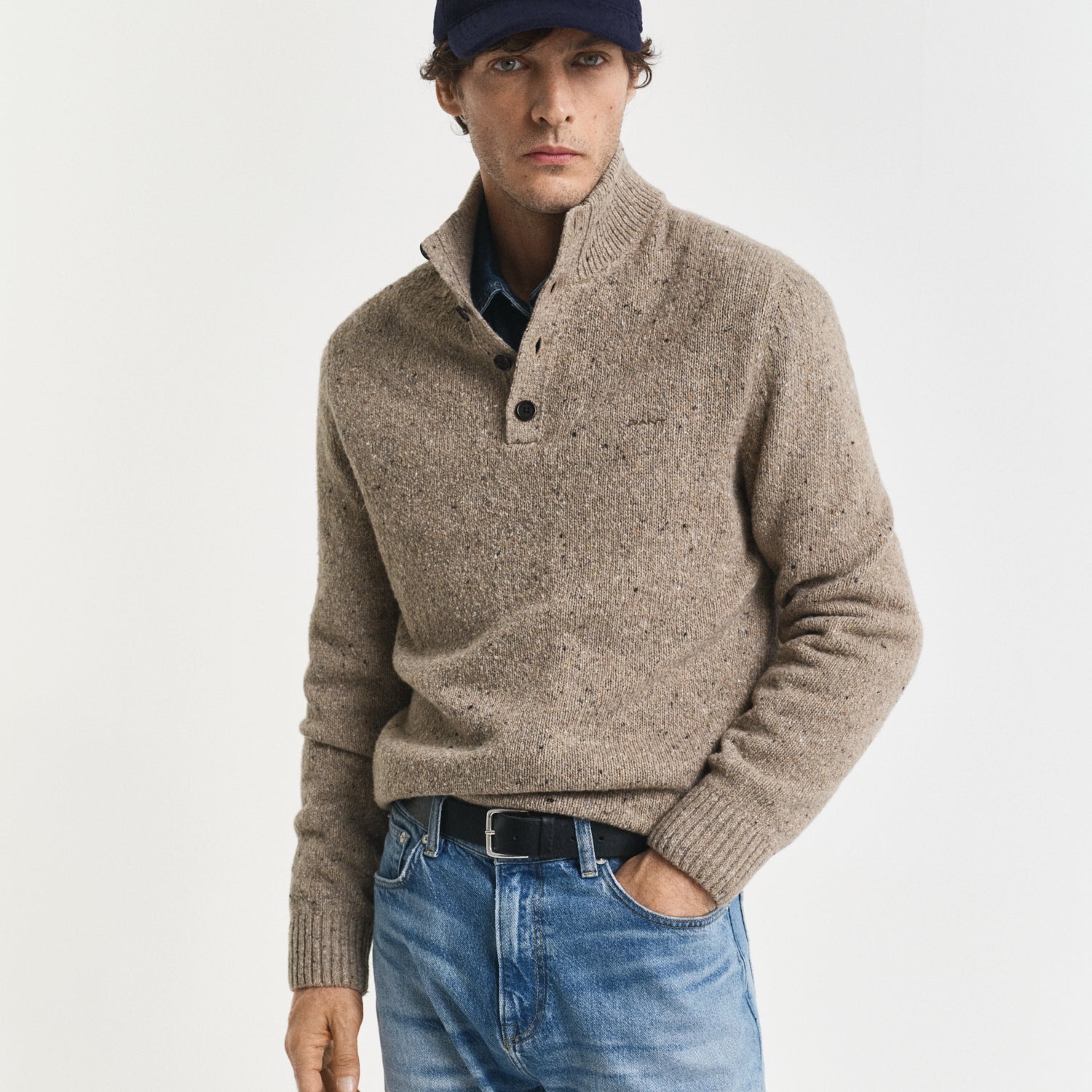 Gant Wool Blend Nepps Half-Buttoned Sweater