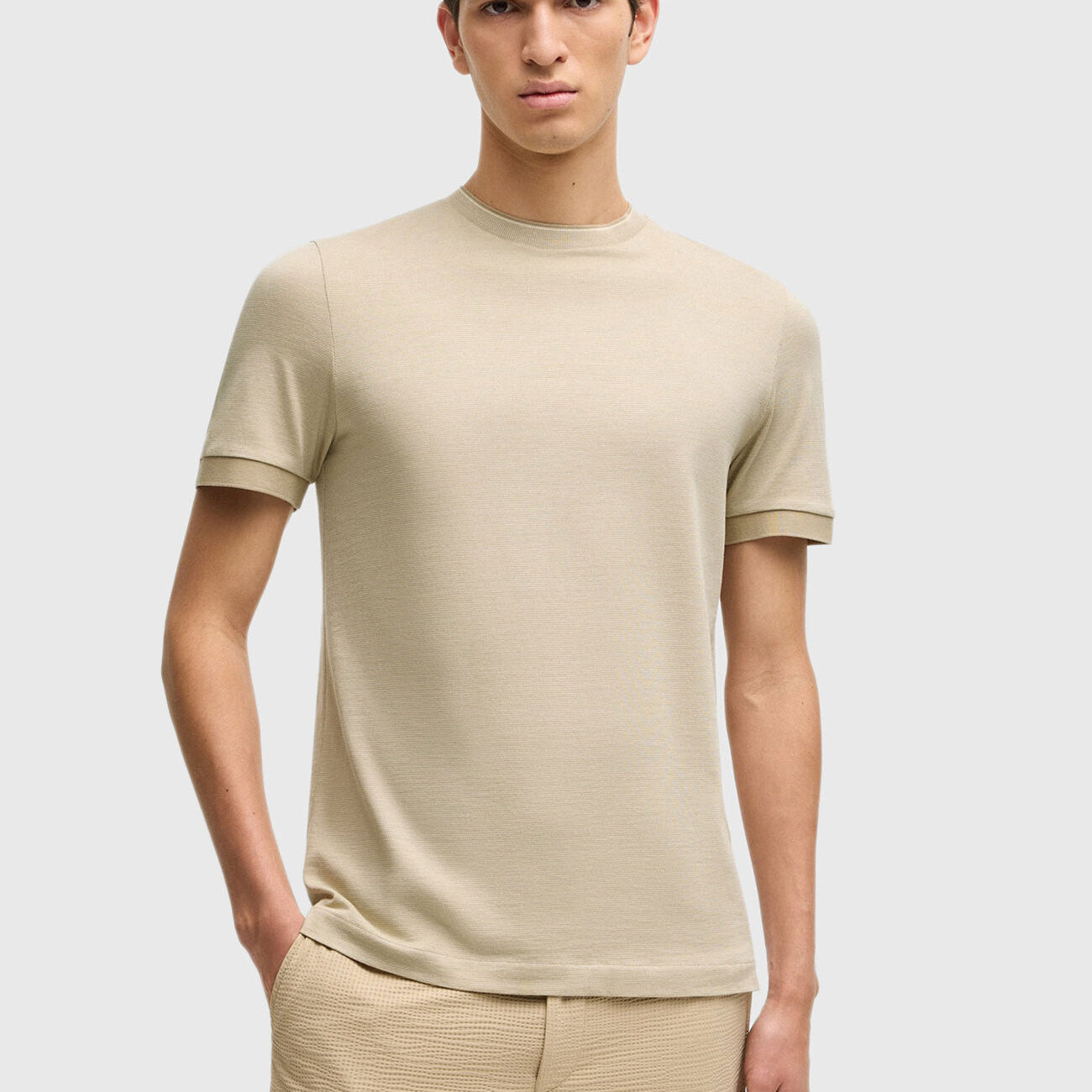 BOSS structured-cotton slim-fit T-shirt with contrast collar