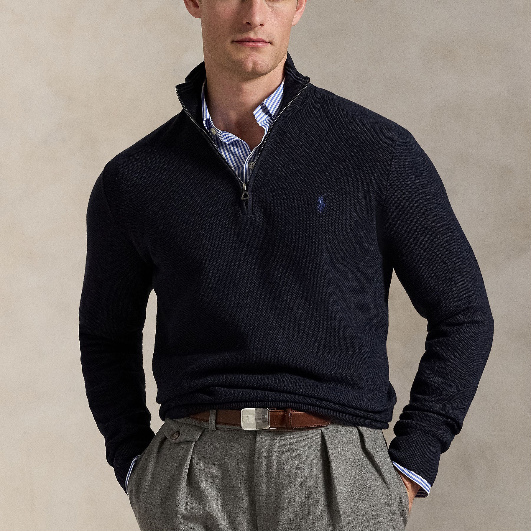 Polo Ralph Lauren Mesh-Knit Cotton Quarter-Zip Sweater