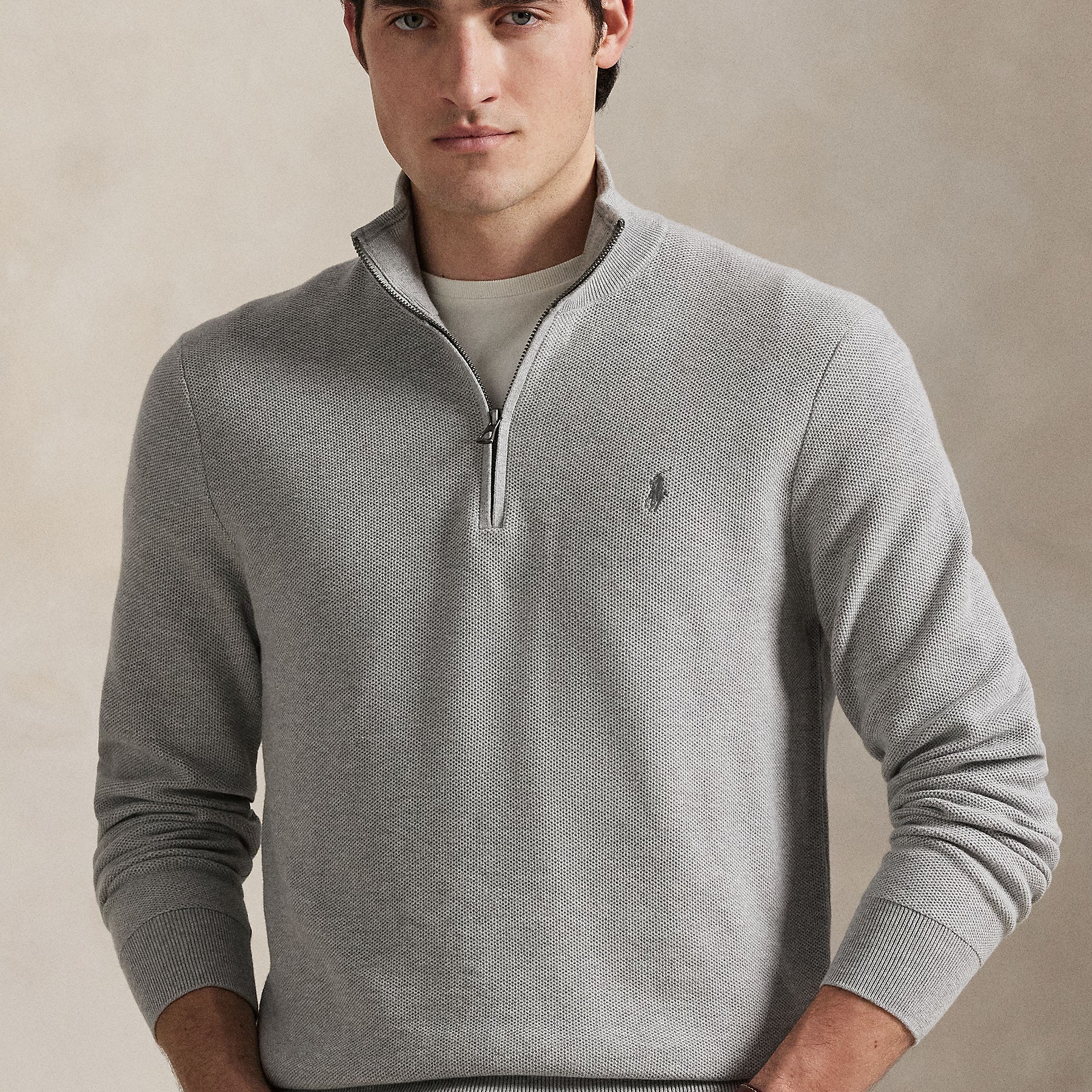Polo Ralph Lauren Mesh-Knit Cotton Quarter-Zip Sweater