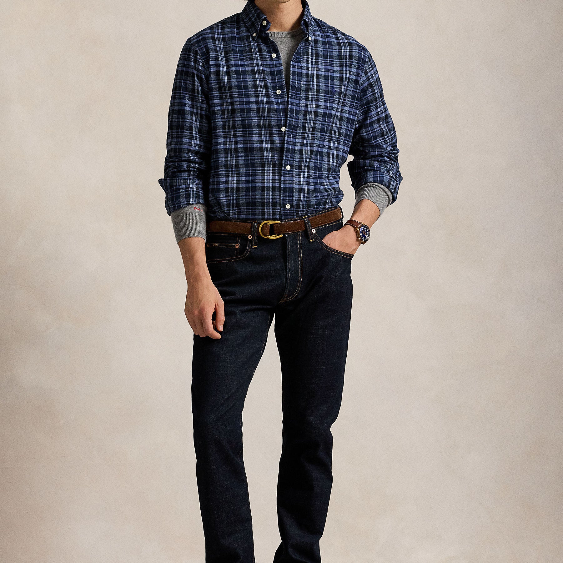 Polo Ralph Lauren Custom Fit Plaid Brushed Oxford Performance Twill Shirt