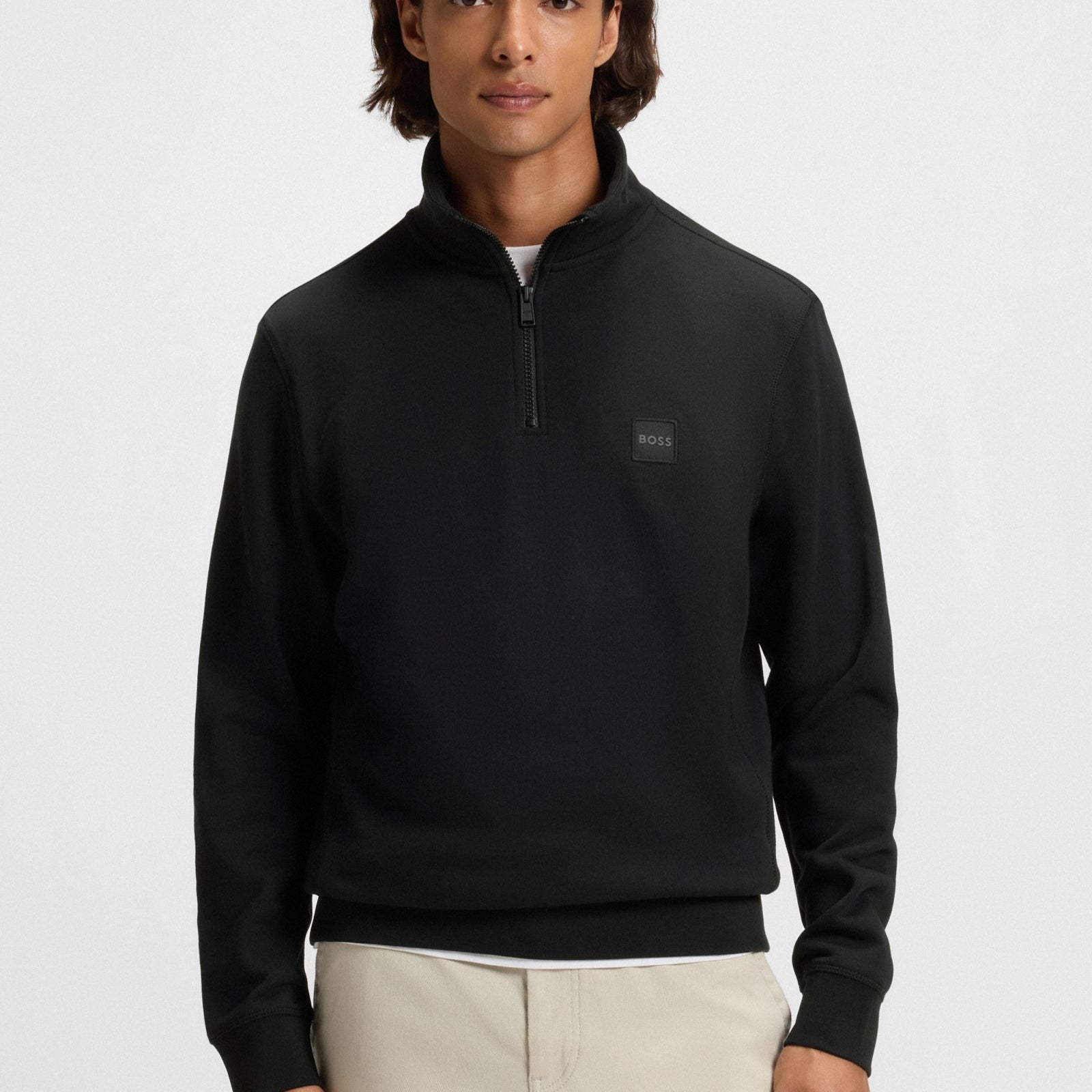 BOSS Quarter-neck sweatshirt in cotton terry