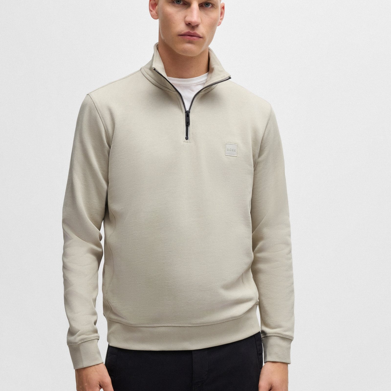 BOSS Quarter-neck sweatshirt in cotton terry