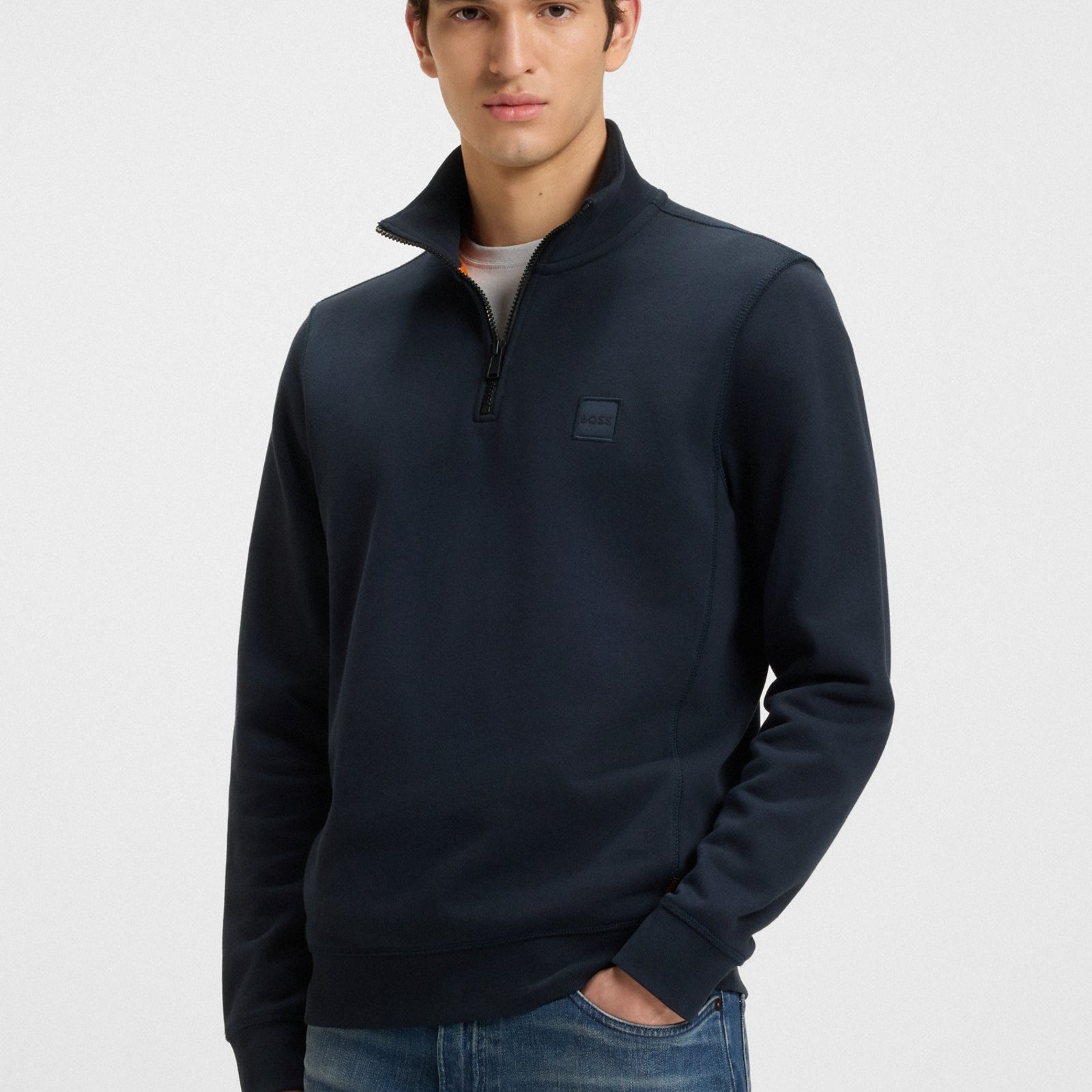 BOSS Quarter-neck sweatshirt in cotton terry
