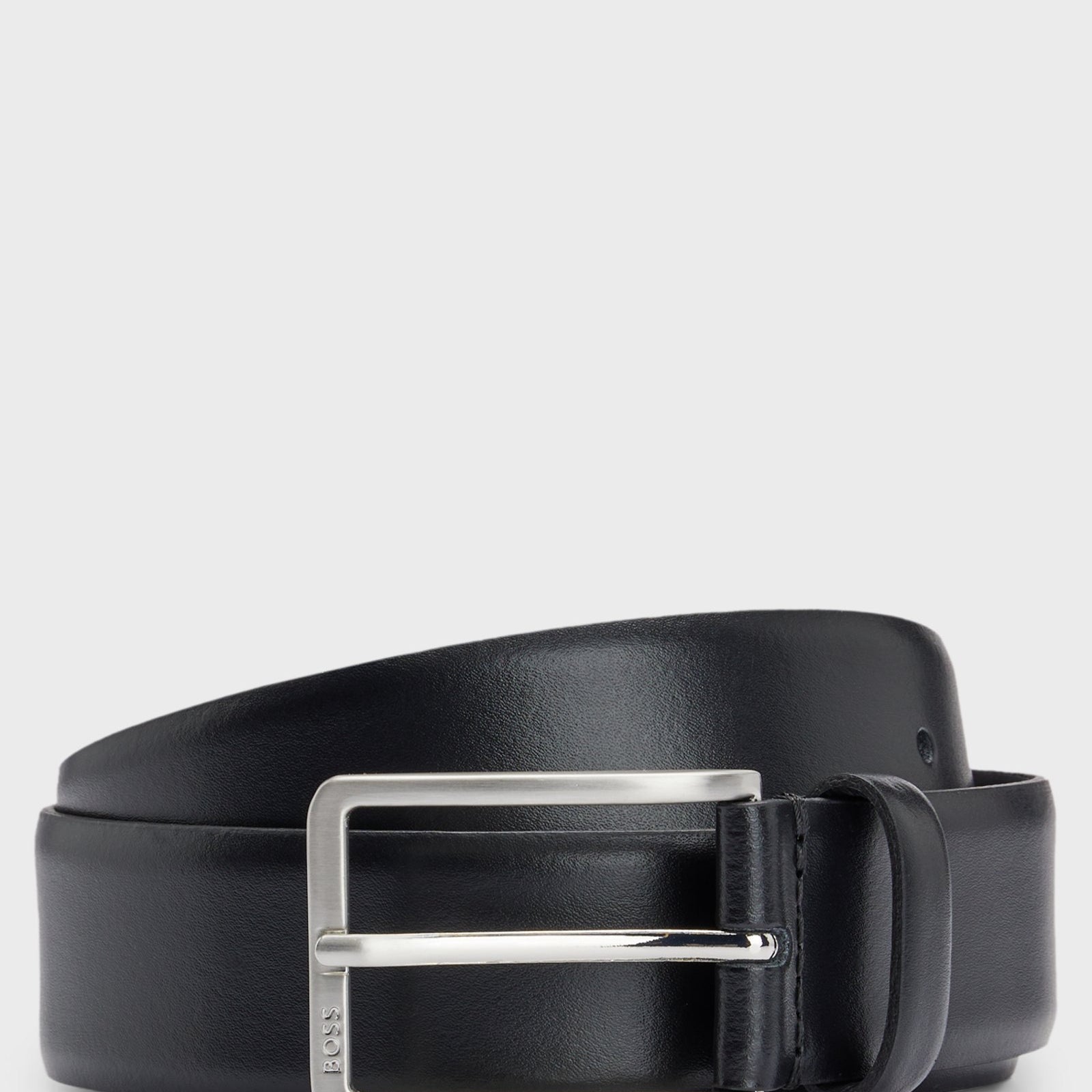 BOSS Italian-made leather belt with engraved-logo buckle