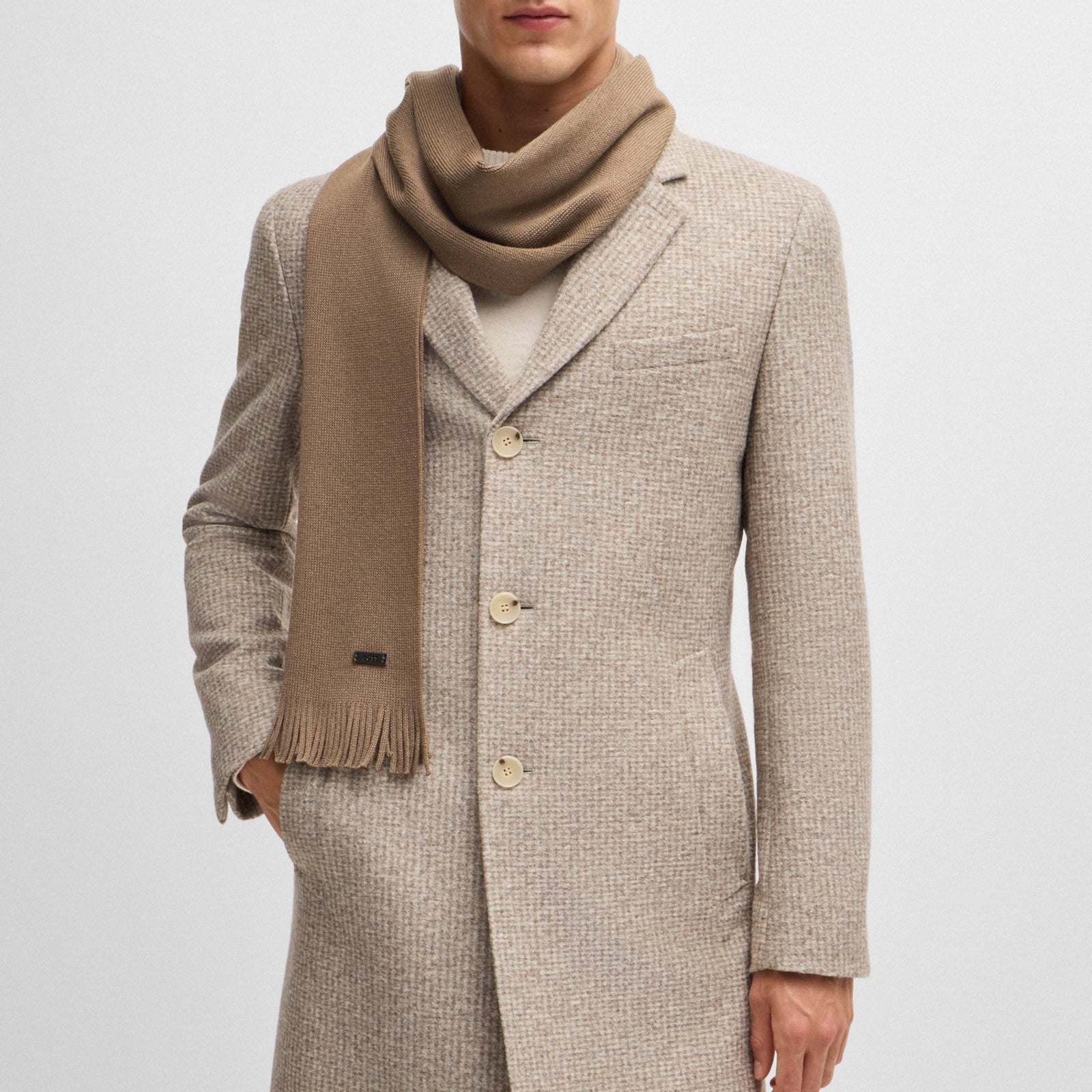 BOSS Raschel-Knit Merino Wool Scarf