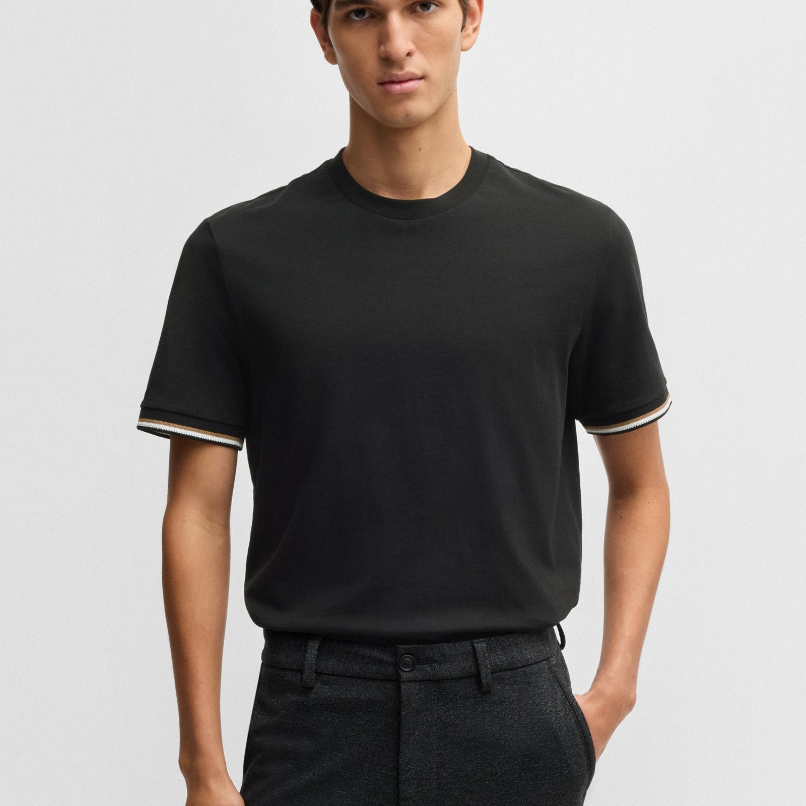 BOSS Cotton-Jersey T-shirt With Signature Stripe Cuffs