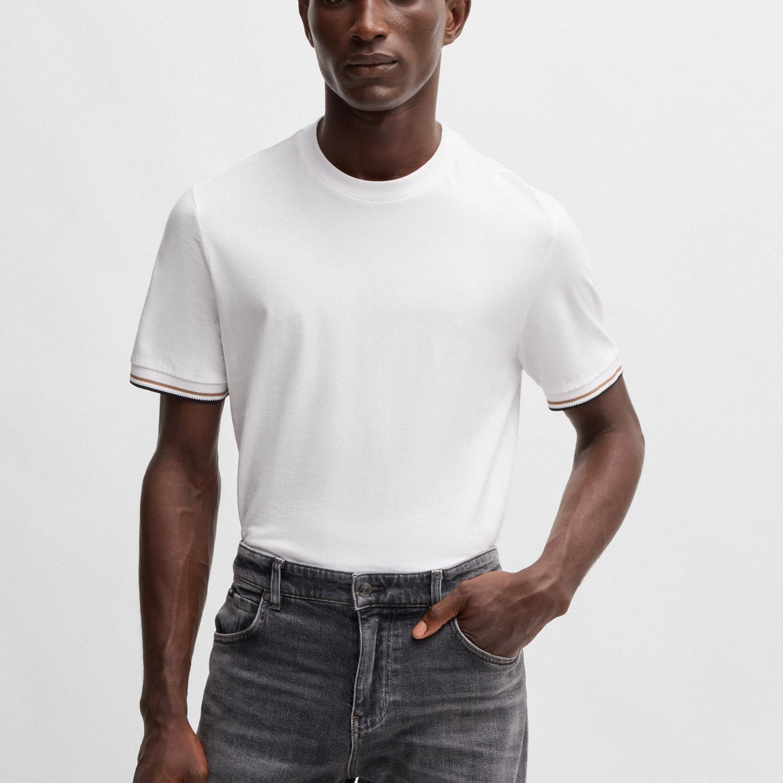 BOSS Cotton-Jersey T-shirt With Signature Stripe Cuffs