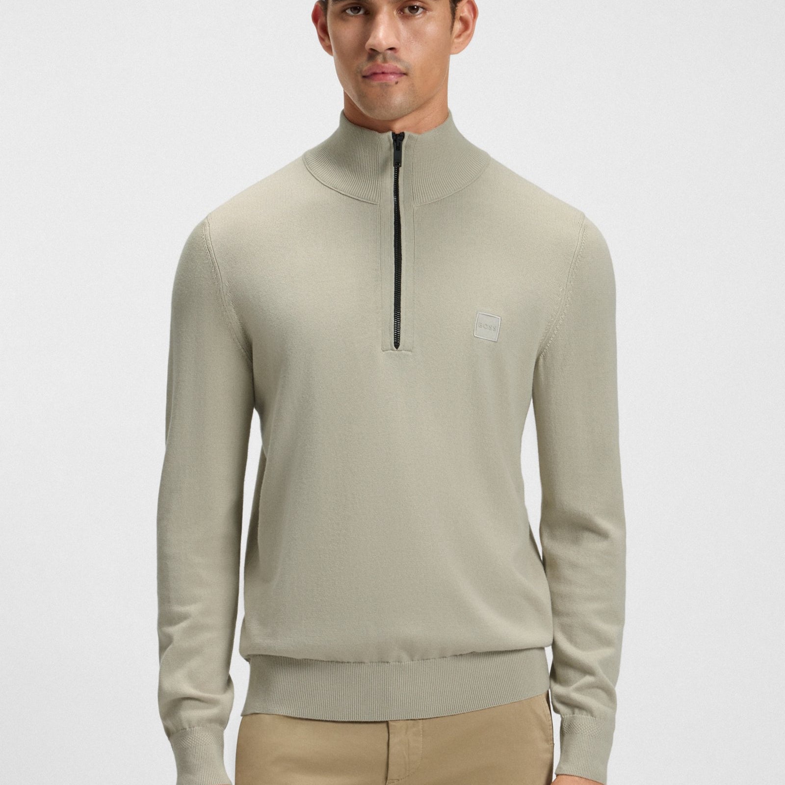BOSS Regular Fit Cotton-Cashmere Zip-Neck Sweater