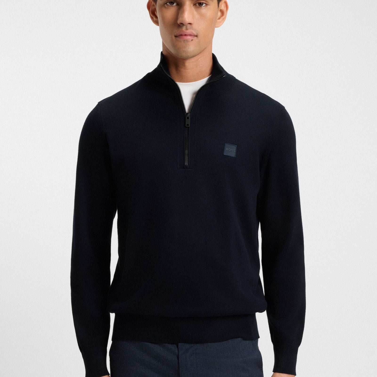 BOSS Regular Fit Cotton-Cashmere Zip-Neck Sweater