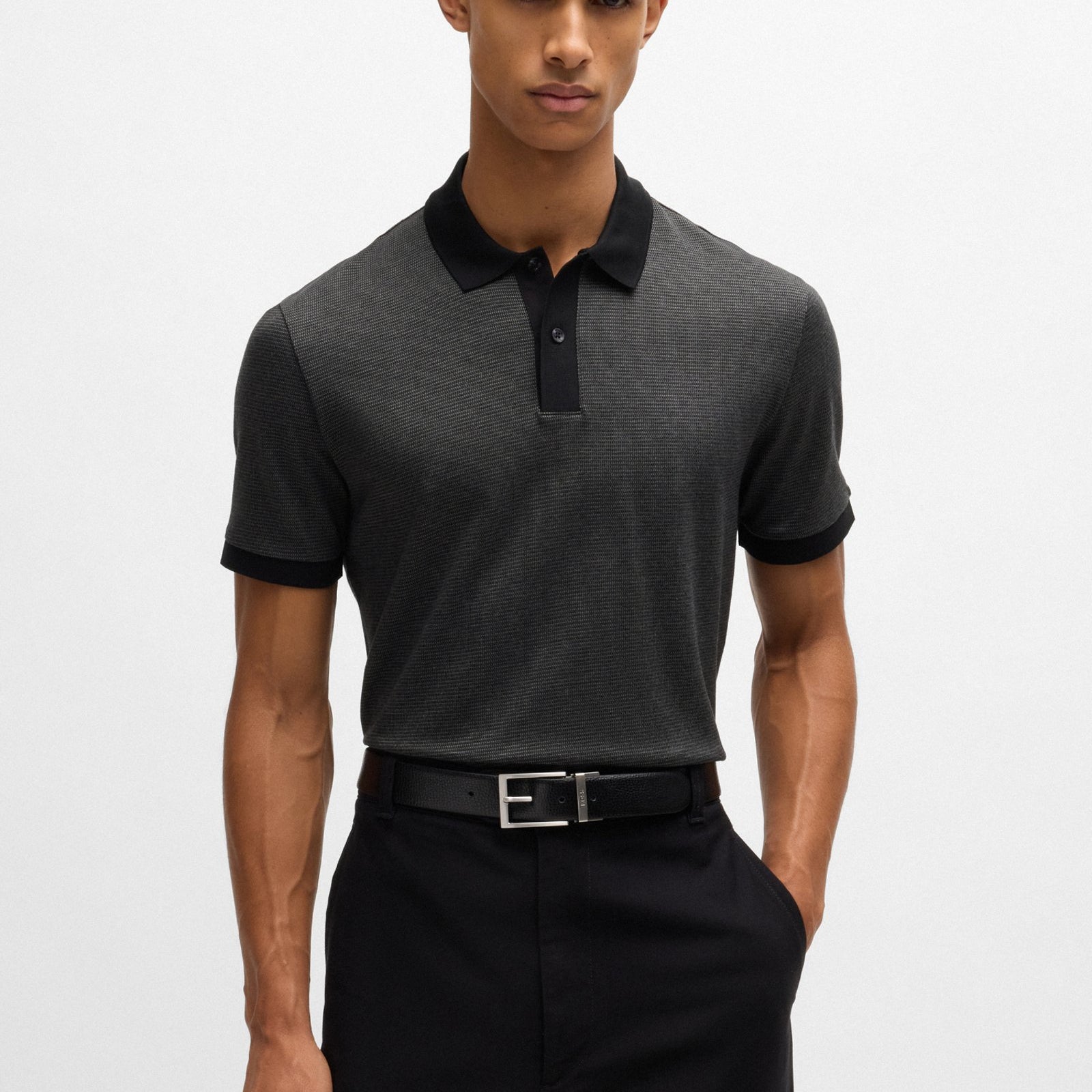 BOSS Mercerised-Cotton Polo Shirt with Micro Pattern