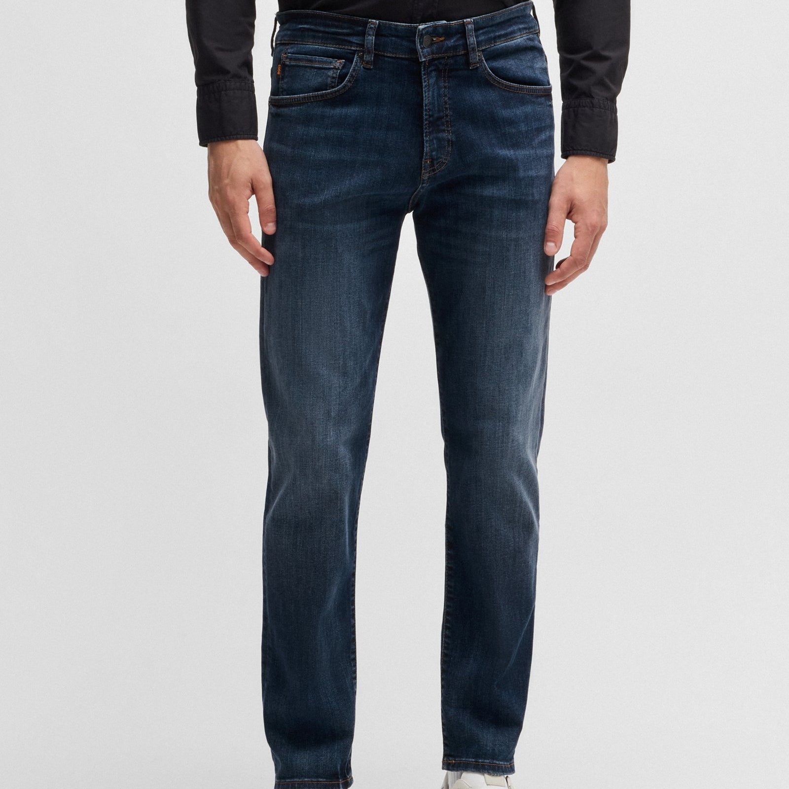 BOSS Maine Regular-Fit Jeans in Mid-Blue Stretch Denim