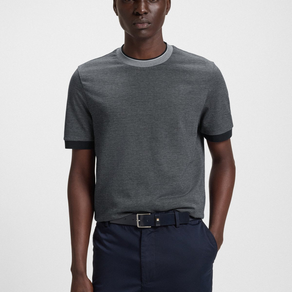 BOSS structured-cotton slim-fit T-shirt with contrast collar