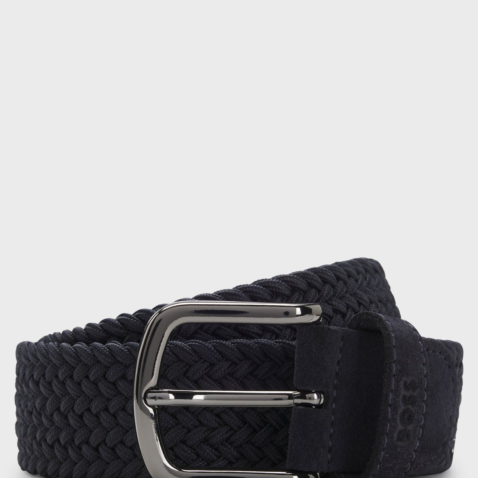 BOSS Woven belt with leather trims