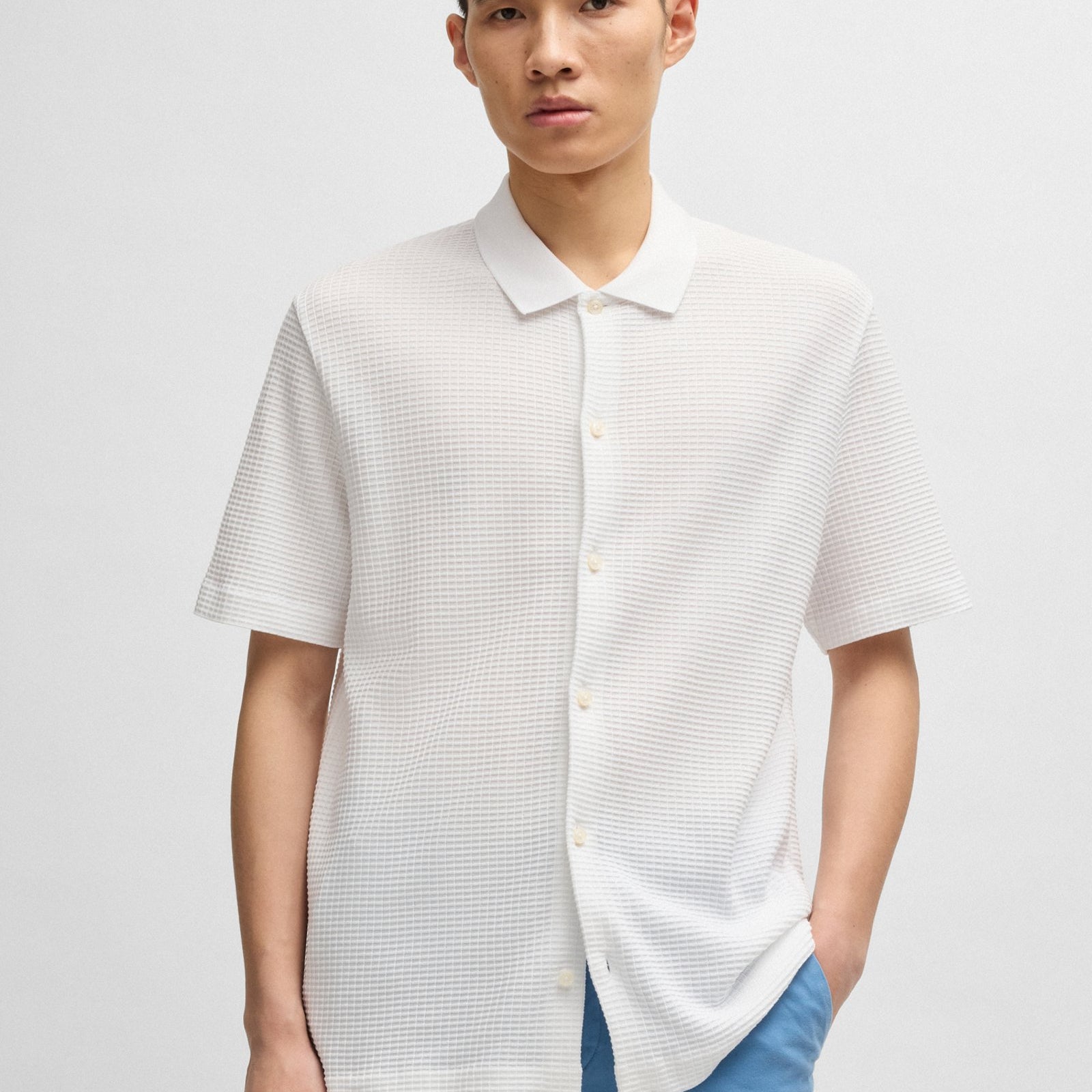 BOSS Regular-fit shirt in waffle cotton