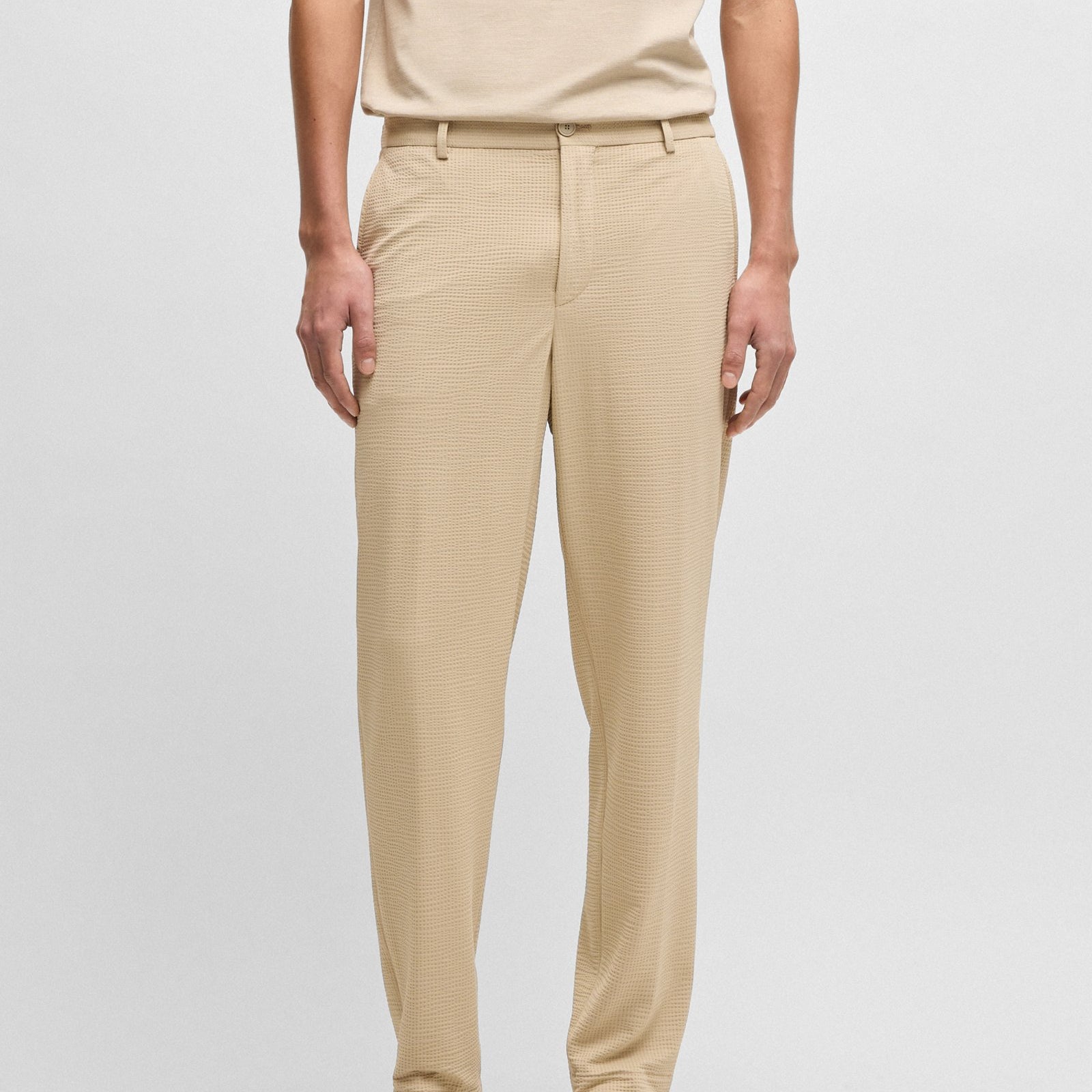 BOSS Washable formal trousers in stretch seersucker fabric