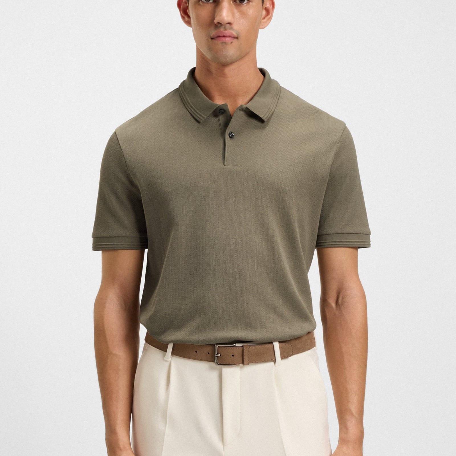 BOSS Regular Fit Cotton Herringbone Polo Shirt
