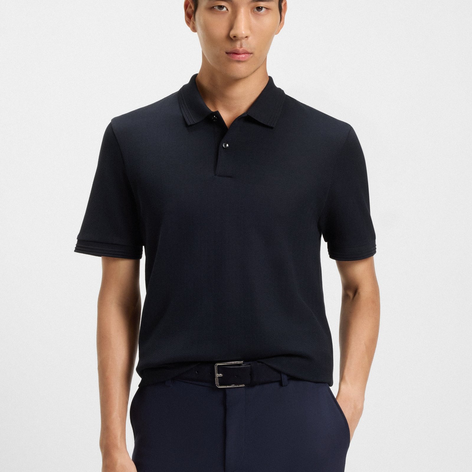 BOSS Regular Fit Cotton Herringbone Polo Shirt