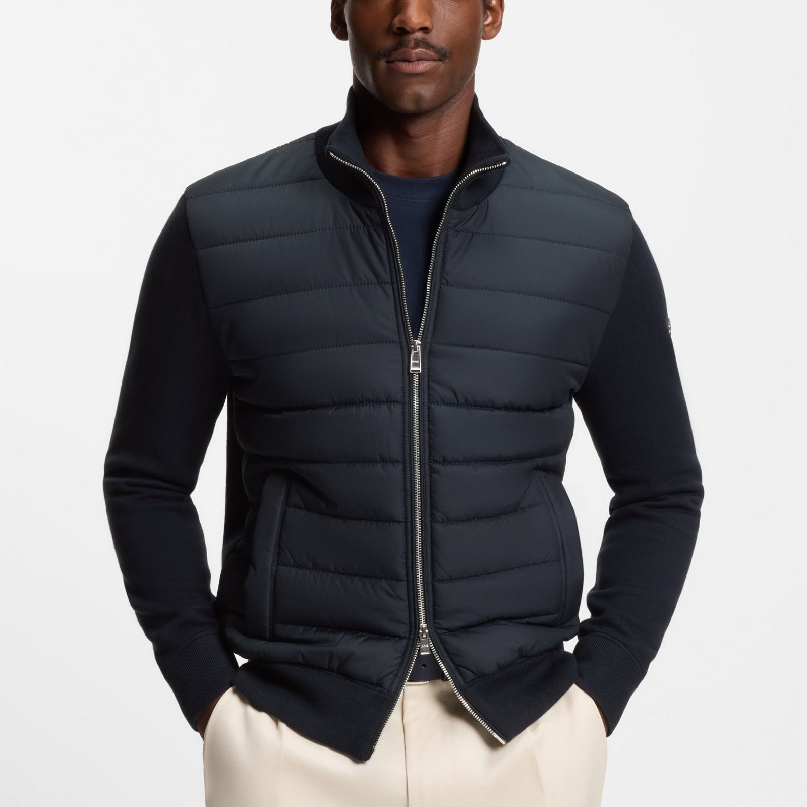 BOSS Regular Fit Mixed-Material Jacket with Padded Front