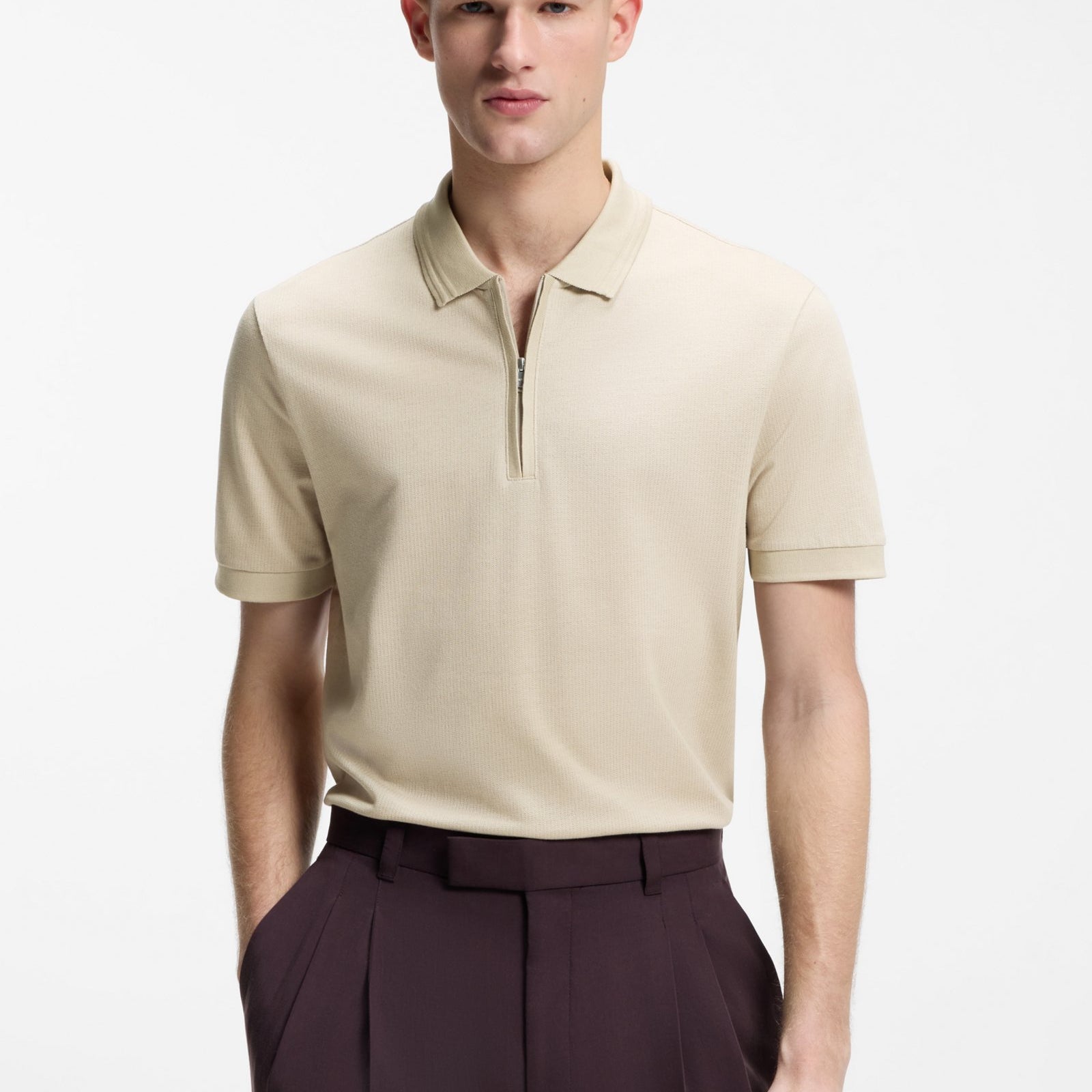 Cotton-blend polo shirt with zip placket