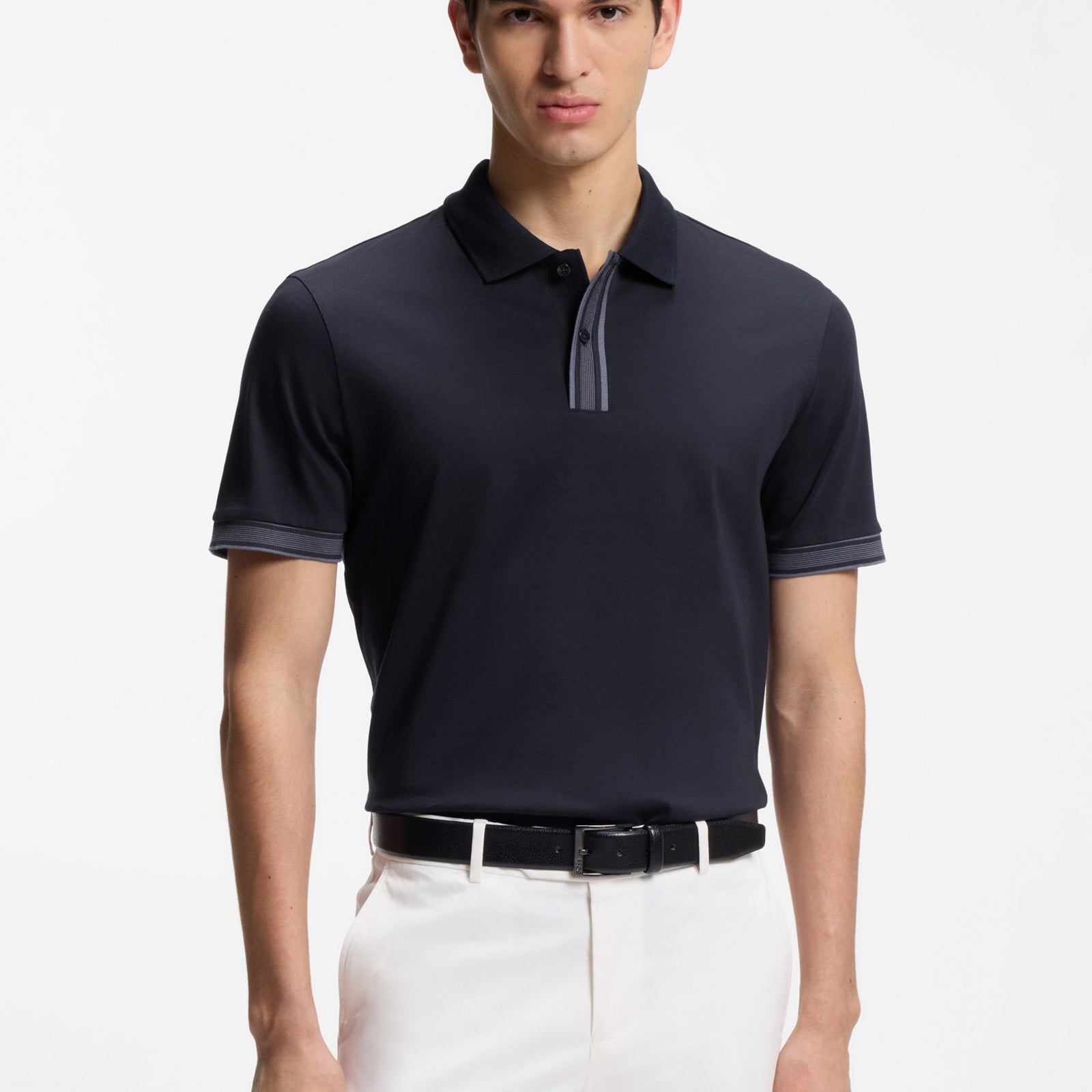 Mercerised-cotton polo shirt with striped trims