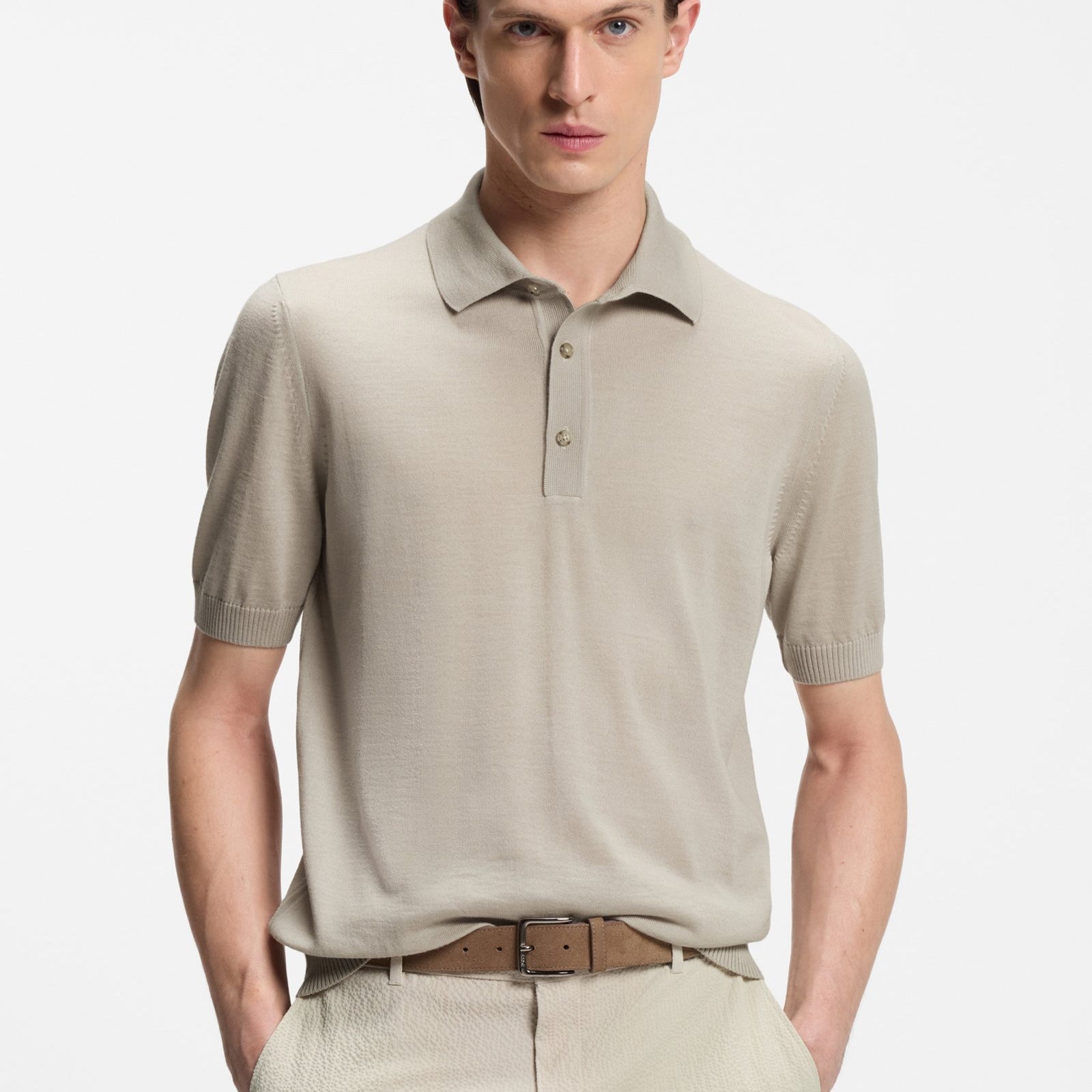 Knit polo in virgin wool