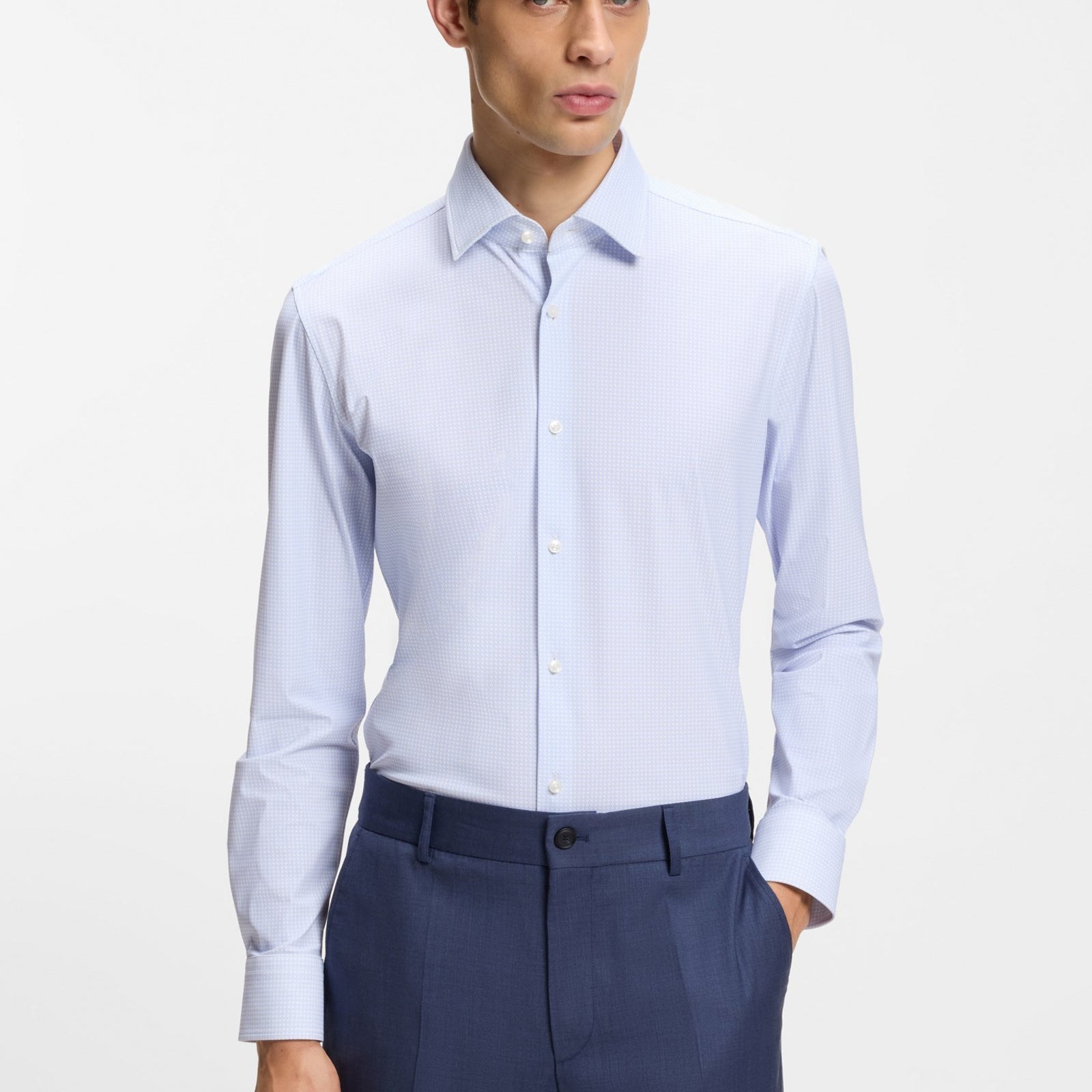 BOSS Slim-fit shirt in printed performance-stretch jersey