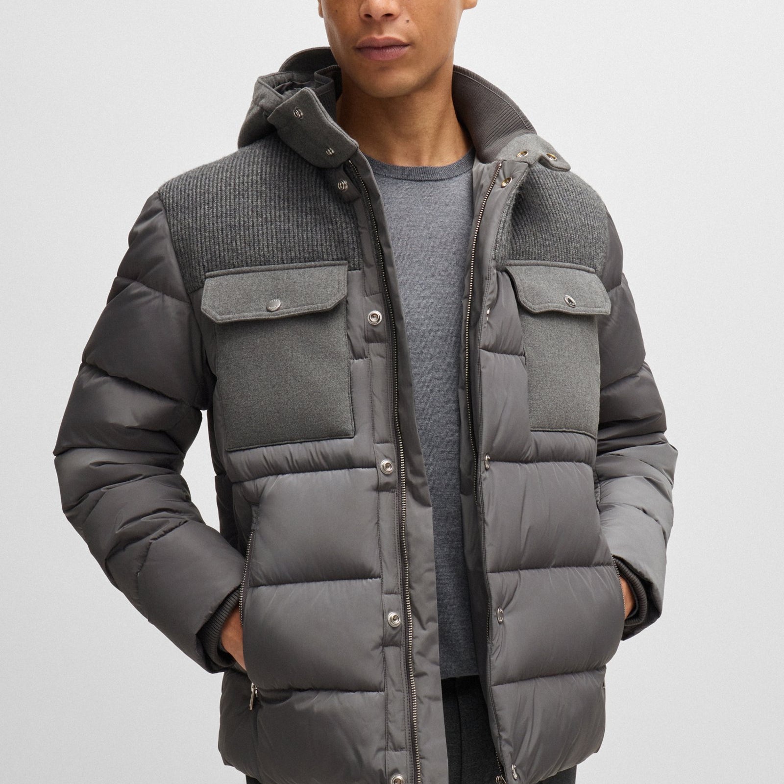 BOSS Water-repellent regular-fit jacket in mixed materials