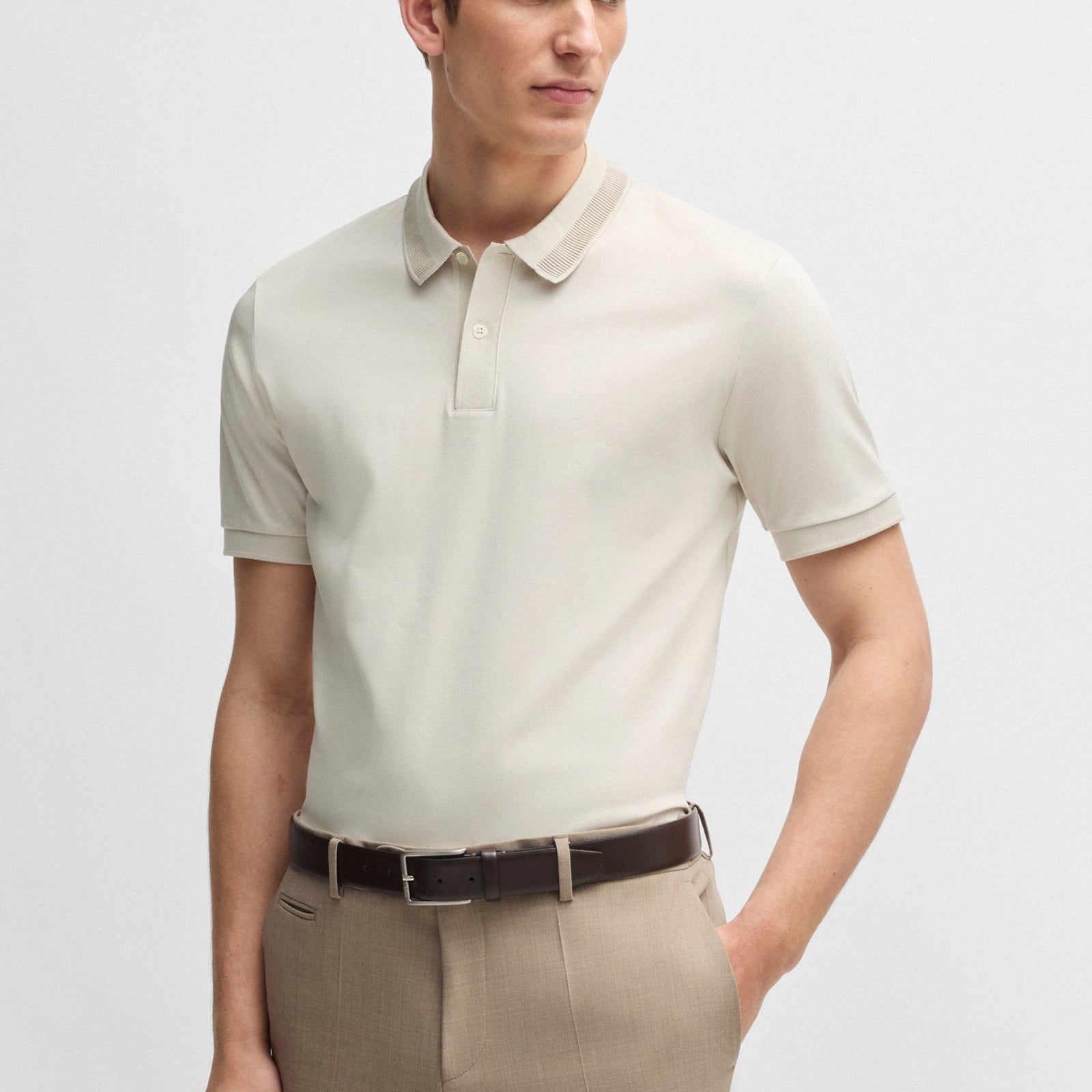 BOSS Mercerised-cotton slim-fit polo shirt with collar stripe