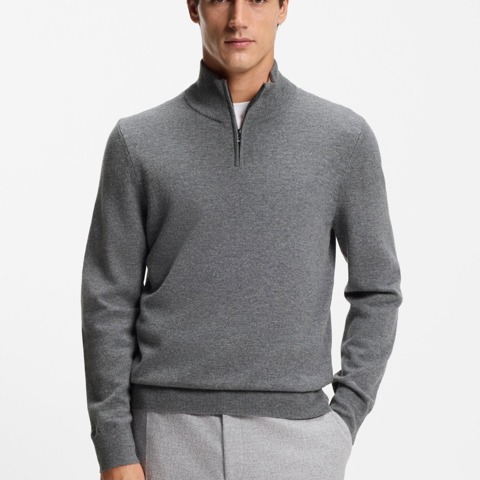 BOSS Regular Fit Wool-Cashmere Zip-Neck Sweater