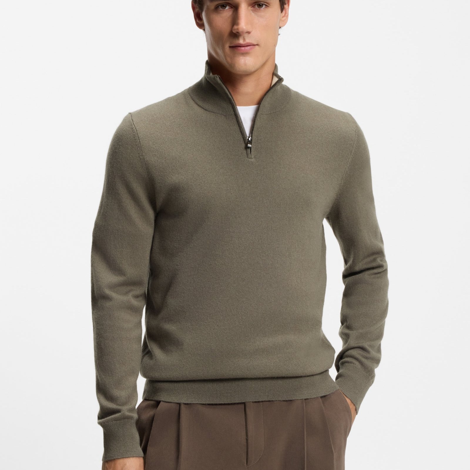 BOSS Regular Fit Wool-Cashmere Zip-Neck Sweater