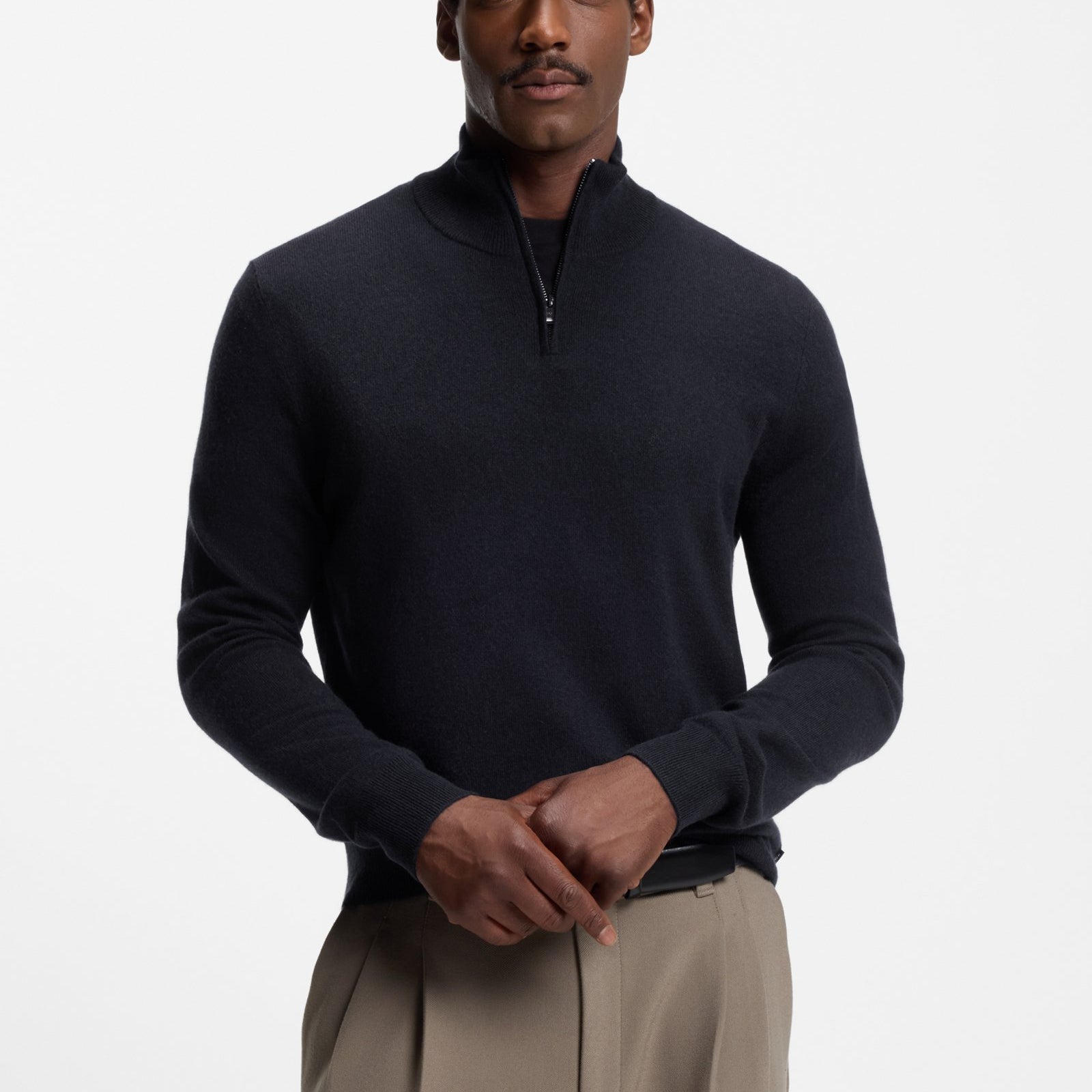 BOSS Regular Fit Wool-Cashmere Zip-Neck Sweater