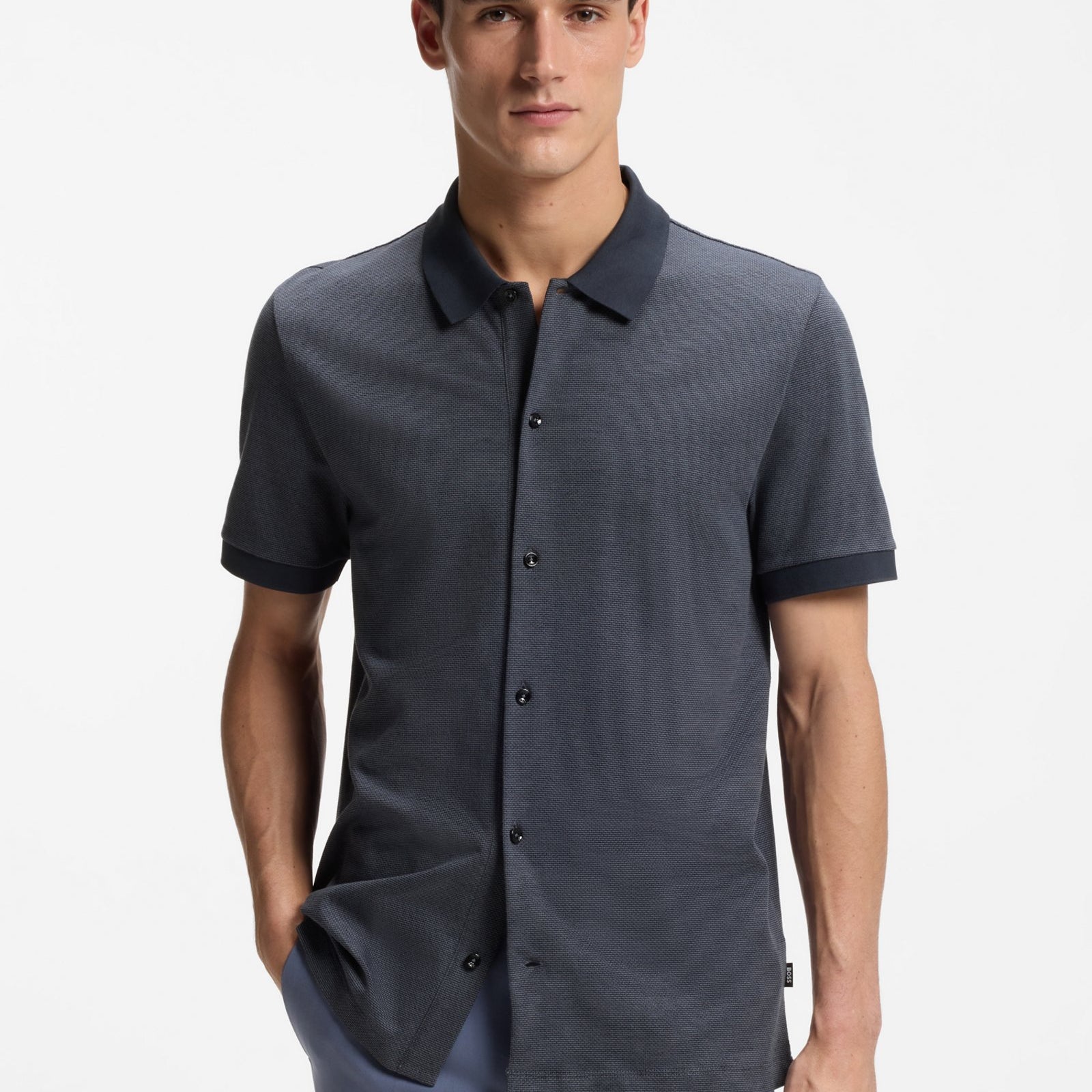 Regular-fit shirt in bubble-structure cotton