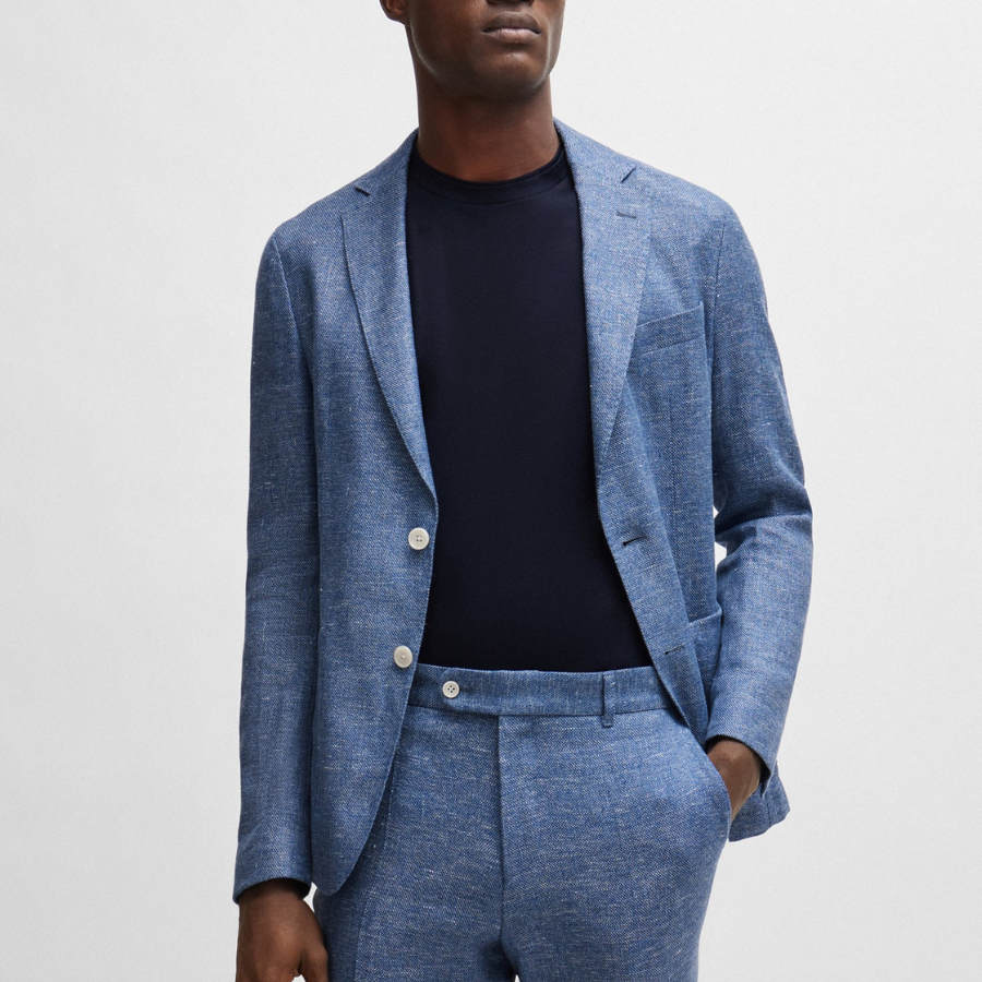 Boss Slim-Fit Jacket In A Micro-Patterned Linen Blend
