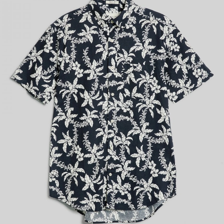 GANT Regular Cotton Linen Palm Short Sleeved Shirt