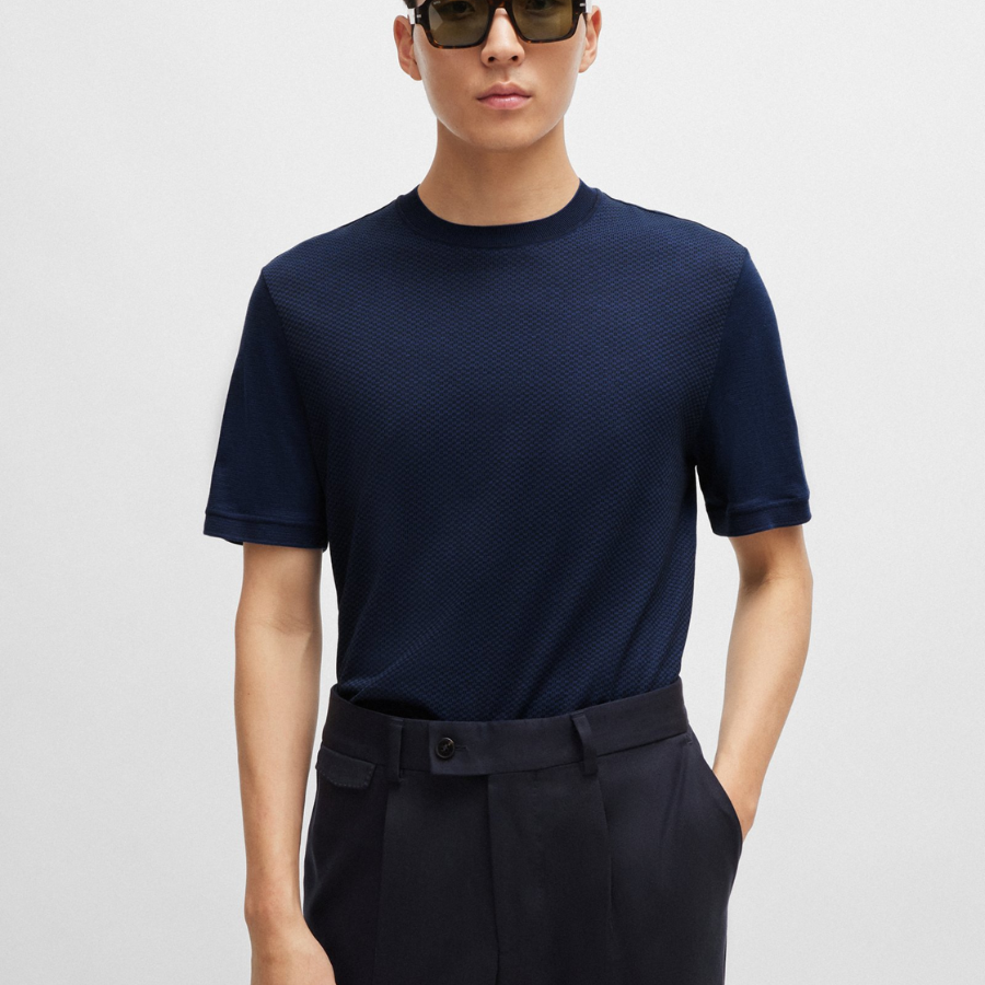 Boss Cotton-Silk Regular-Fit T-Shirt With Mixed Structures