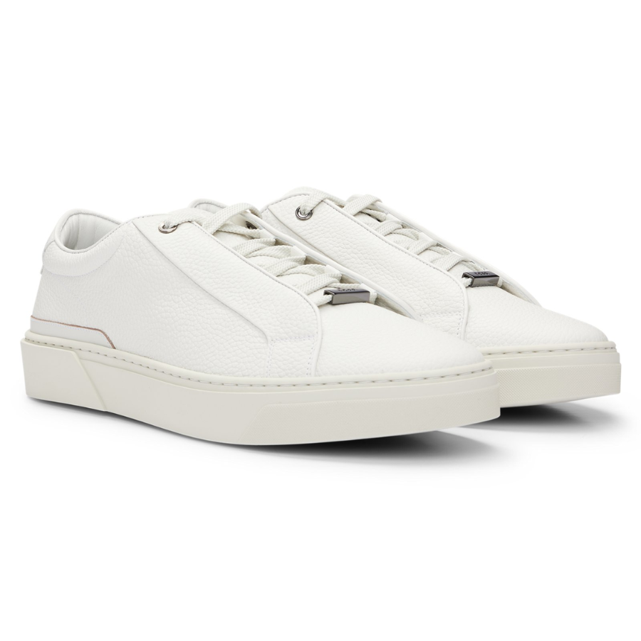 BOSS Gary Grained-Leather Trainers With Logo Lace Loop