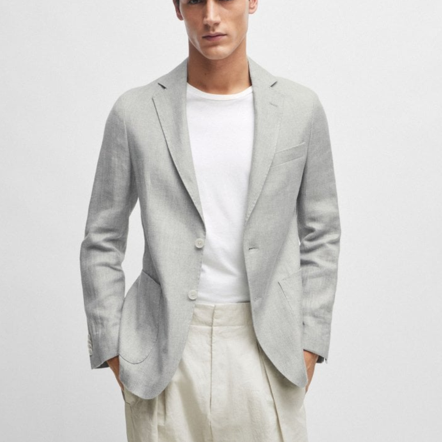Boss Slim-Fit Jacket In A Micro-Patterned Linen Blend