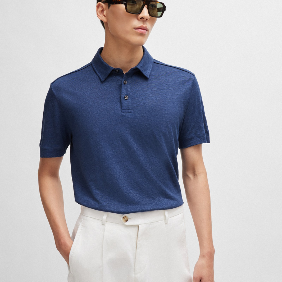 Boss Piping-Detail Polo Shirt In Linen And Silk