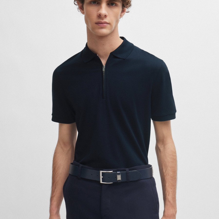 Boss Structured-Cotton Slim-Fit Polo Shirt With Zip Placket