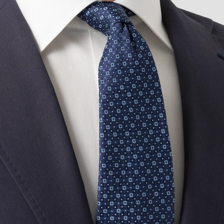 ETON Dark Blue Geometric Woven Silk Tie