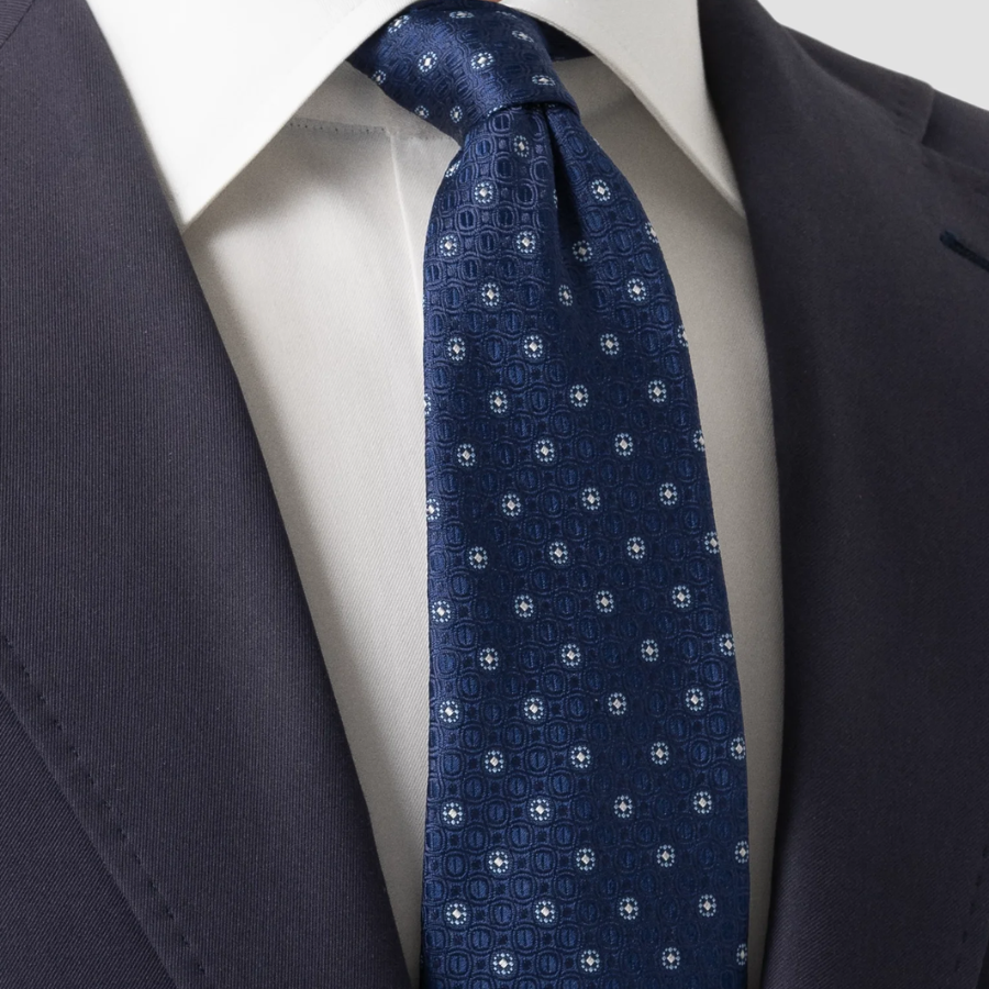 ETON Dark Blue Floral Woven Silk Tie