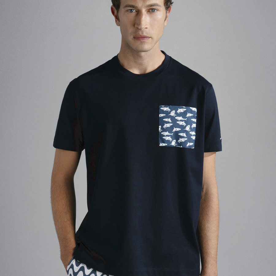 Paul & Shark Cotton Jersey T-Shirt With Shark Print Pocket